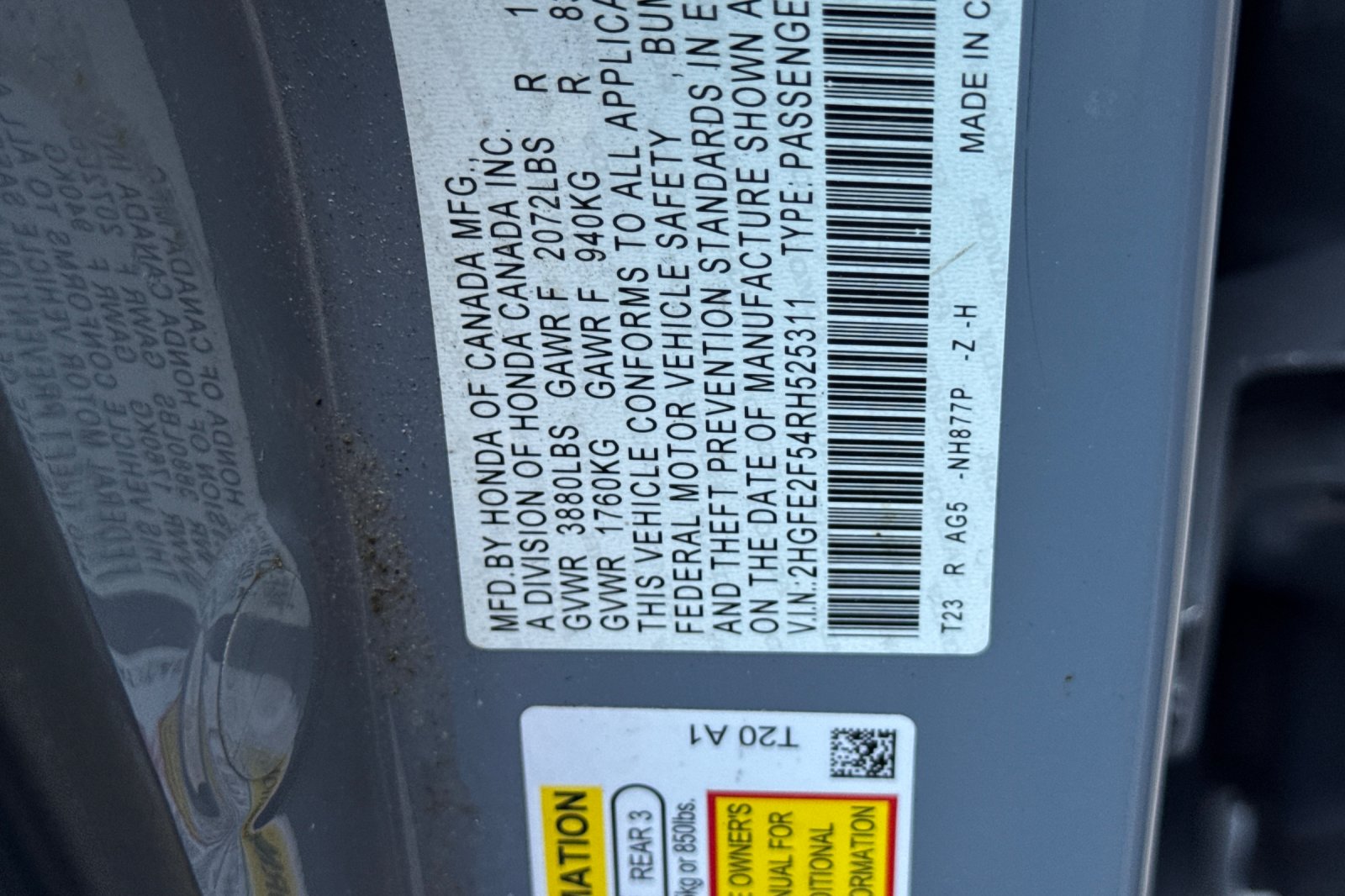 Certified Used 2024 Sonic Gray Pearl Honda 2.0L 4D SPORT image 12