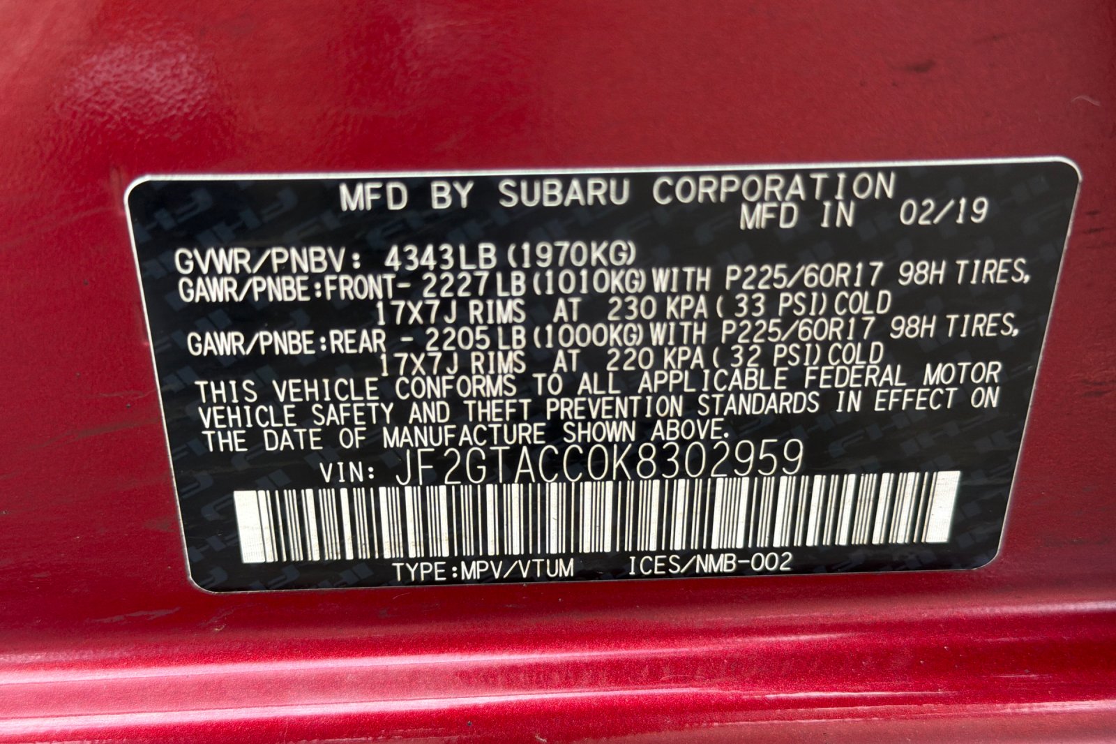 Used 2019 Venetian Red Pearl Subaru Premium image 23