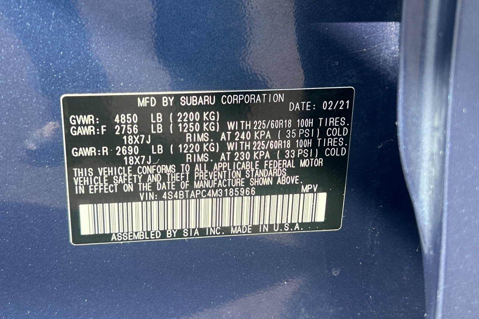 Used 2021 Abyss Blue Pearl Subaru Touring image 30