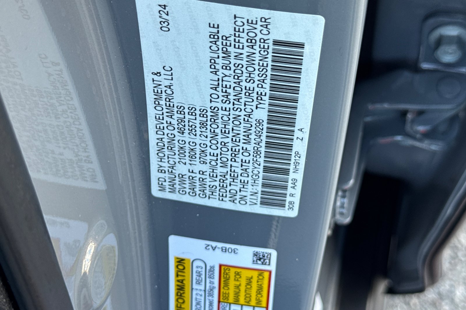 Certified Used 2024 Urban Gray Pearl Honda Sport image 12