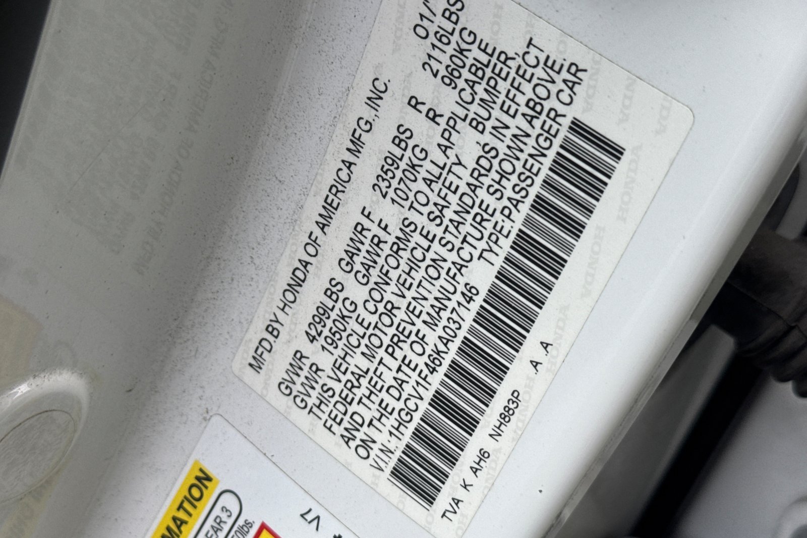 Certified Used 2019 Platinum White Pearl Honda EX image 12